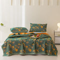 Purefair 100% Cotton Jacquard Quilt Floral Ginkgo Leaves Print,Soft Muslin Bed Cover 3 Layers Reversible Bedspread Coverlet Brea