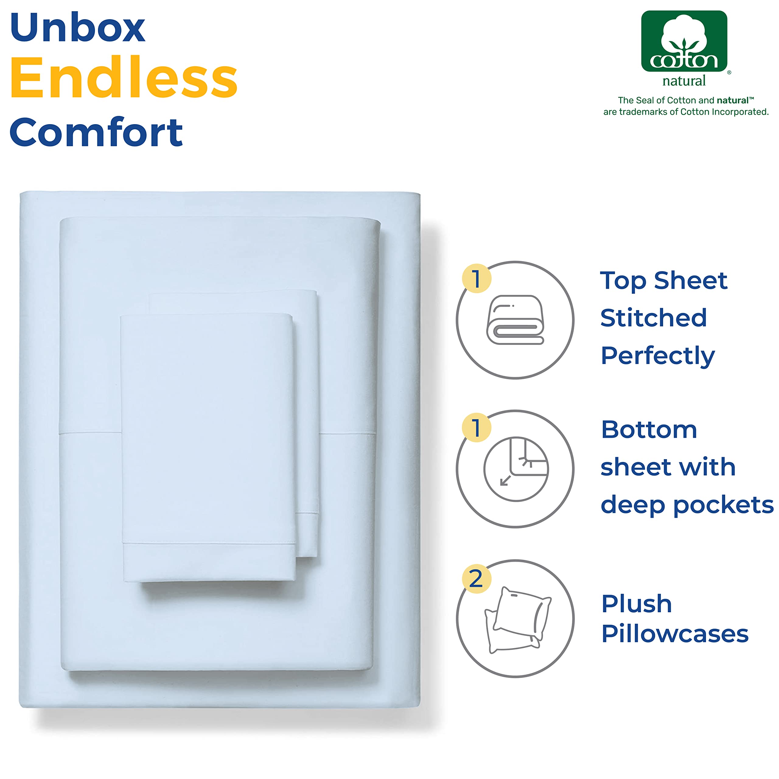 Thread Spread Luxury Sheets 600 Thread Count - Egyptian Cotton Quality Twin Size Sheet Set - Deep Pocket Fitted Bedding Sheets & Pillowcases - 3 Pc Breathable - Light Blue Sheets For Boys & Girls