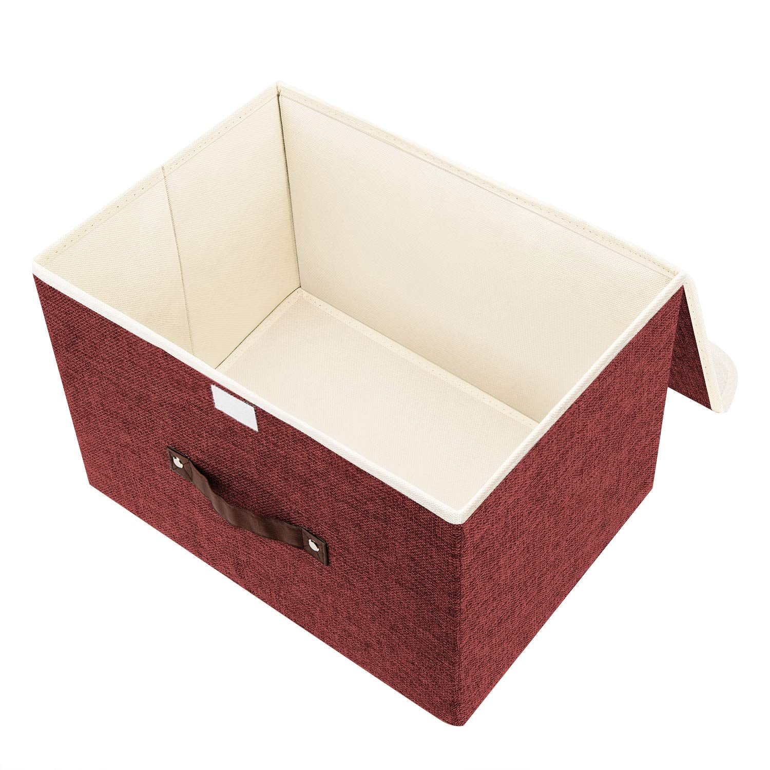 Tyeers Collapsible Storage Boxes, Washable Fabric Storage Bins With Lids, 14.9X9.8X9.8 Inches, 3 Pack, Red Wine