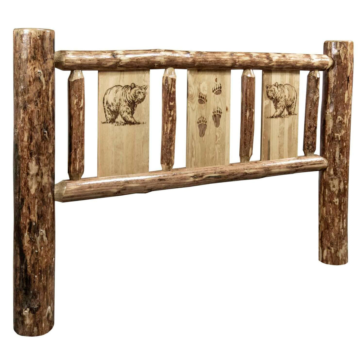 Montana Glacier Country Twin Headboard with Stained and Lacquered MWGCTHBLZBEAR