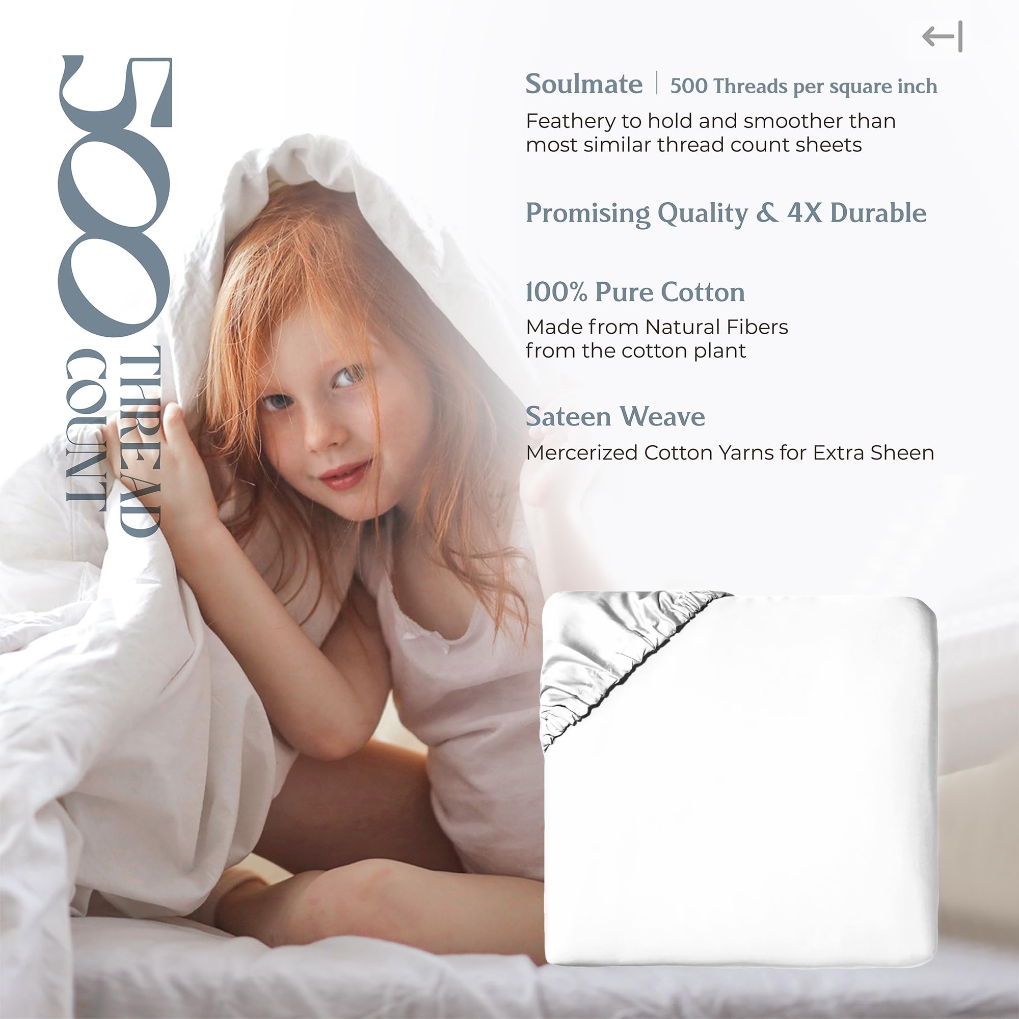 Mayfair Linen King Size Fitted Sheet Only - 100% Cotton 500 Thread Count Deep Pocket White King Fitted Sheet, 100% Cotton Fitted