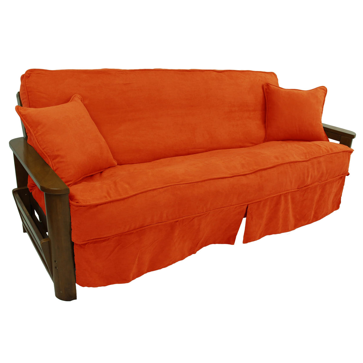 Blazing Needles Solid Microsuede Double Corded 8&quot; to 9&quot; Futon Slipcover Set with 2 Throw Pillows (Set of 3), Full, Tangerine Dream