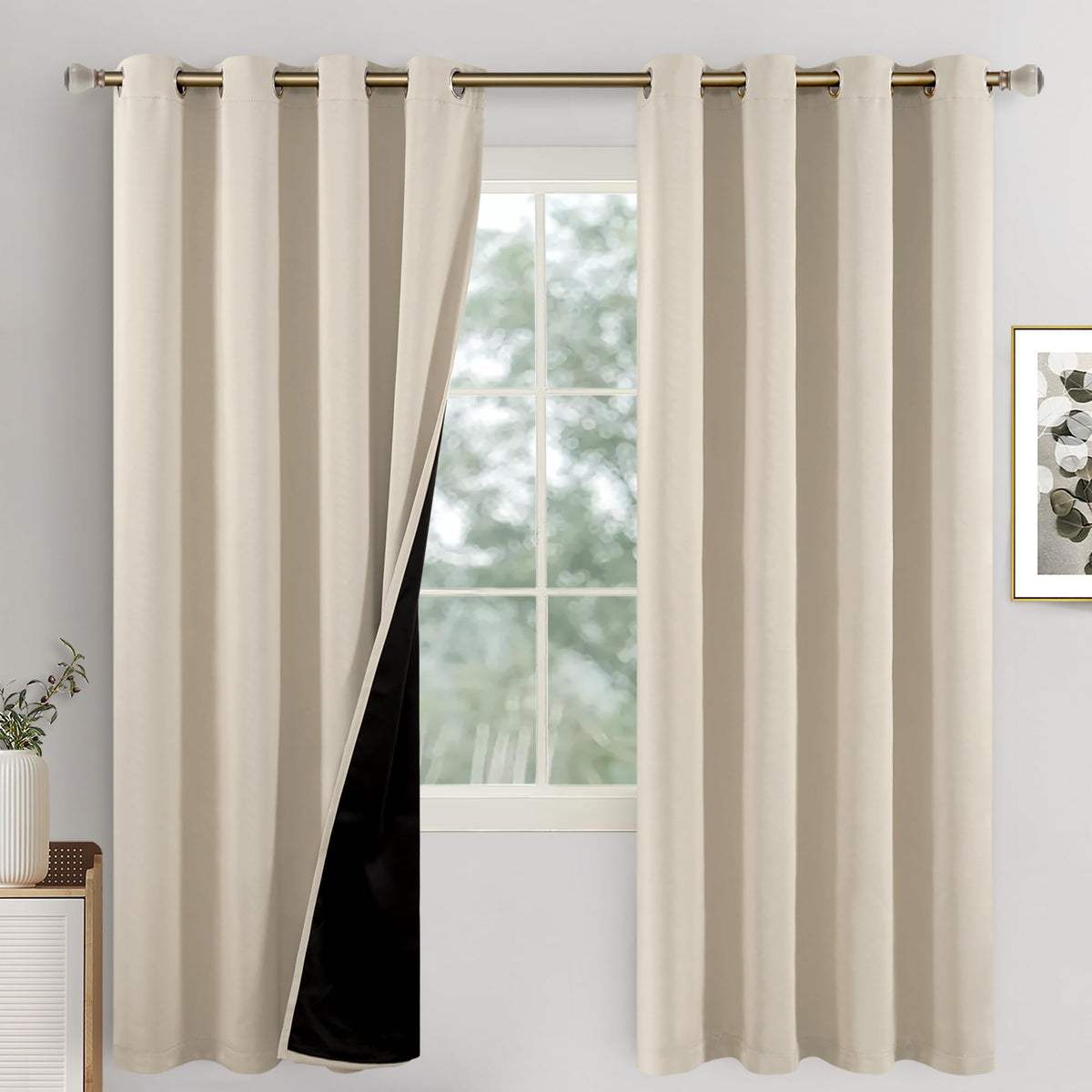 Quemas Champagne Blackout Curtains For Bedroom 72 Inch Length 2 Panels Set, Thermal Insulated 100% Light Blocking Soundproof Gro