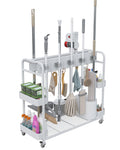 Stelhold Broom and Mop Holder with Cleaning Supplies Organizer (White)
