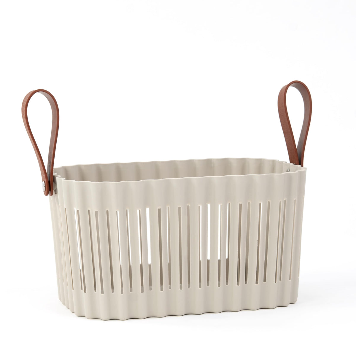 Organizing Essentials Medium Plastic Storage Basket with Soft Handles  Tan & Brown Decorative Bin for Bathroom, Dorm, or Desk 