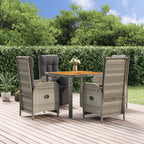 vidaXL 3-Piece Patio Dining Set with Gray Poly Rattan - Adjustable Garden Chairs with Cushions and Solid Acacia Wood Tabletop