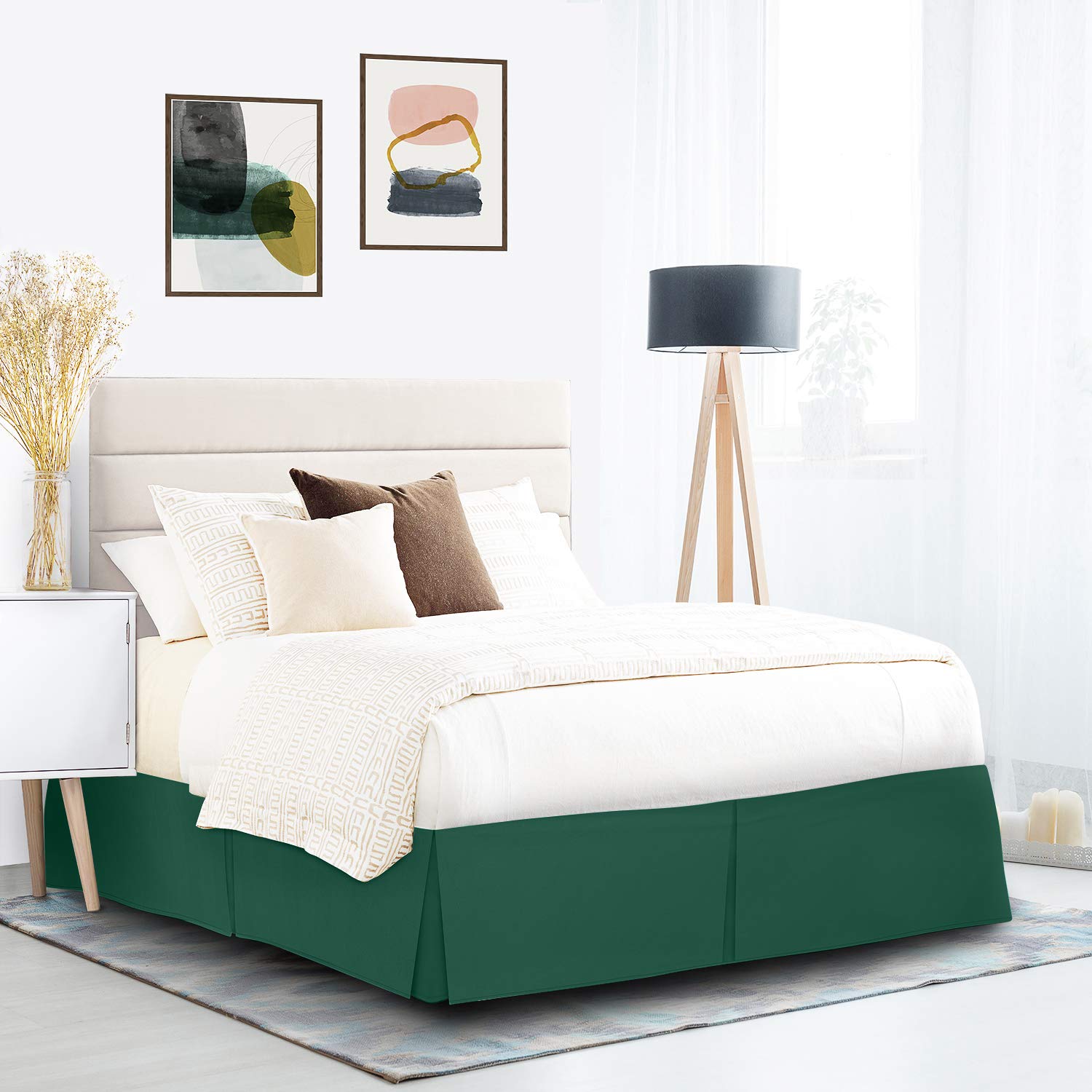 Nestl Hunter Green Twin Xl Bed Skirt - Twin Xl Size Bed Skirt 14 Inch Drop - Brushed Microfiber Bed Skirts - Hotel Quality Pleat
