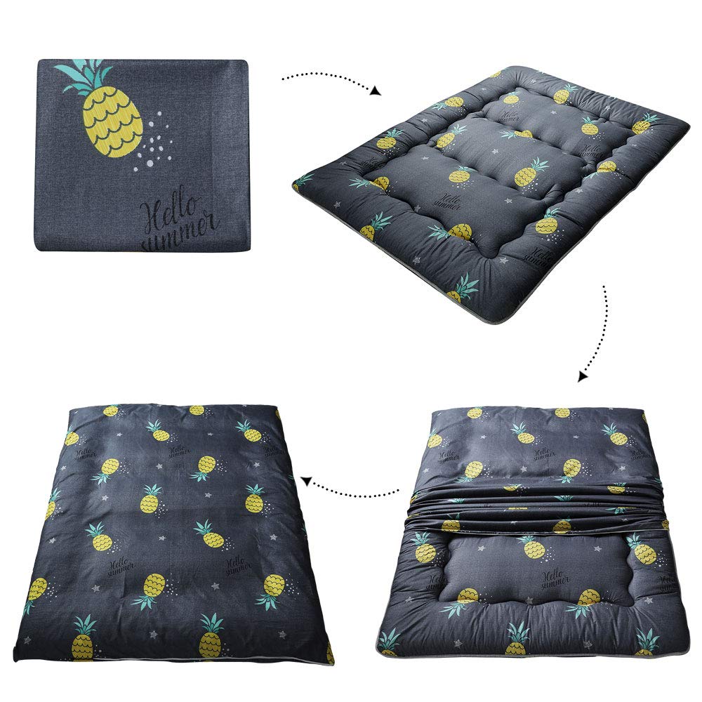 Maxyoyo Grey Pineapple Japanese Floor Futon Mattress, Tatami Floor Mat Portable Camping Mattress Kids Sleeping Pad Foldable Roll Up Floor Lounger Couch Bed Twin Size With Mattress Protector Cover