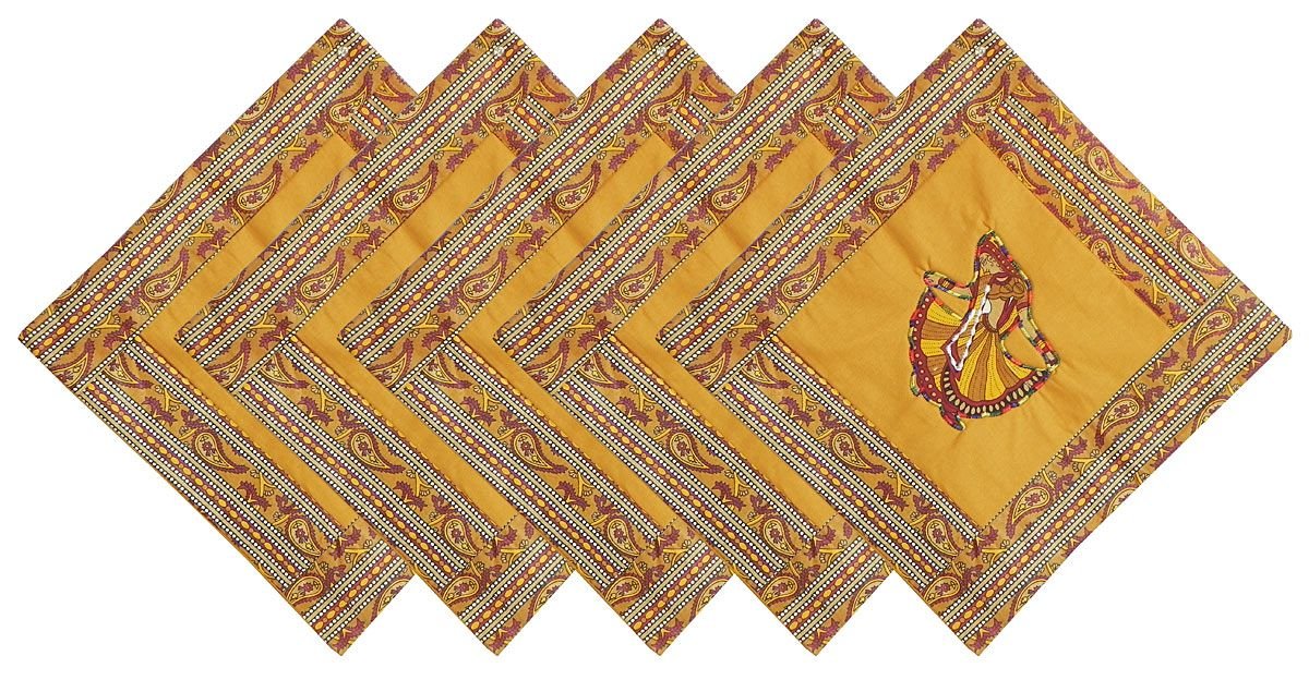 Dollsofindia Set Of 5 Print With Embroidered Cushion Covers 16 X 16 Inches Each (Mu37)