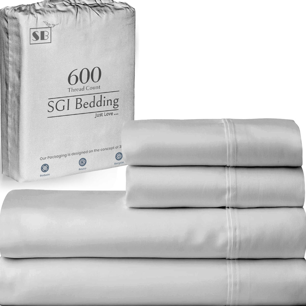 Sgi Bedding 600 Thread Count 4 Piece 100% Egyptian Cotton Full Xl Size Sheets Set, 15' Deep Pocket Sheet Set, Premium, Breathab