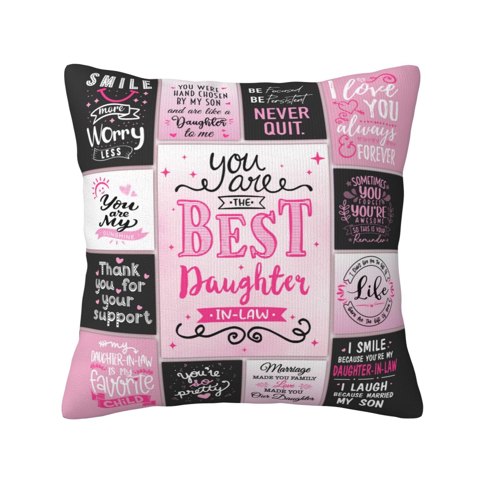 Aotbuort Daughter In Law Gifts - 18' X 18' Pink Modern Quote Pillow Cover - Indoor & Outdoor Use - 1 Count