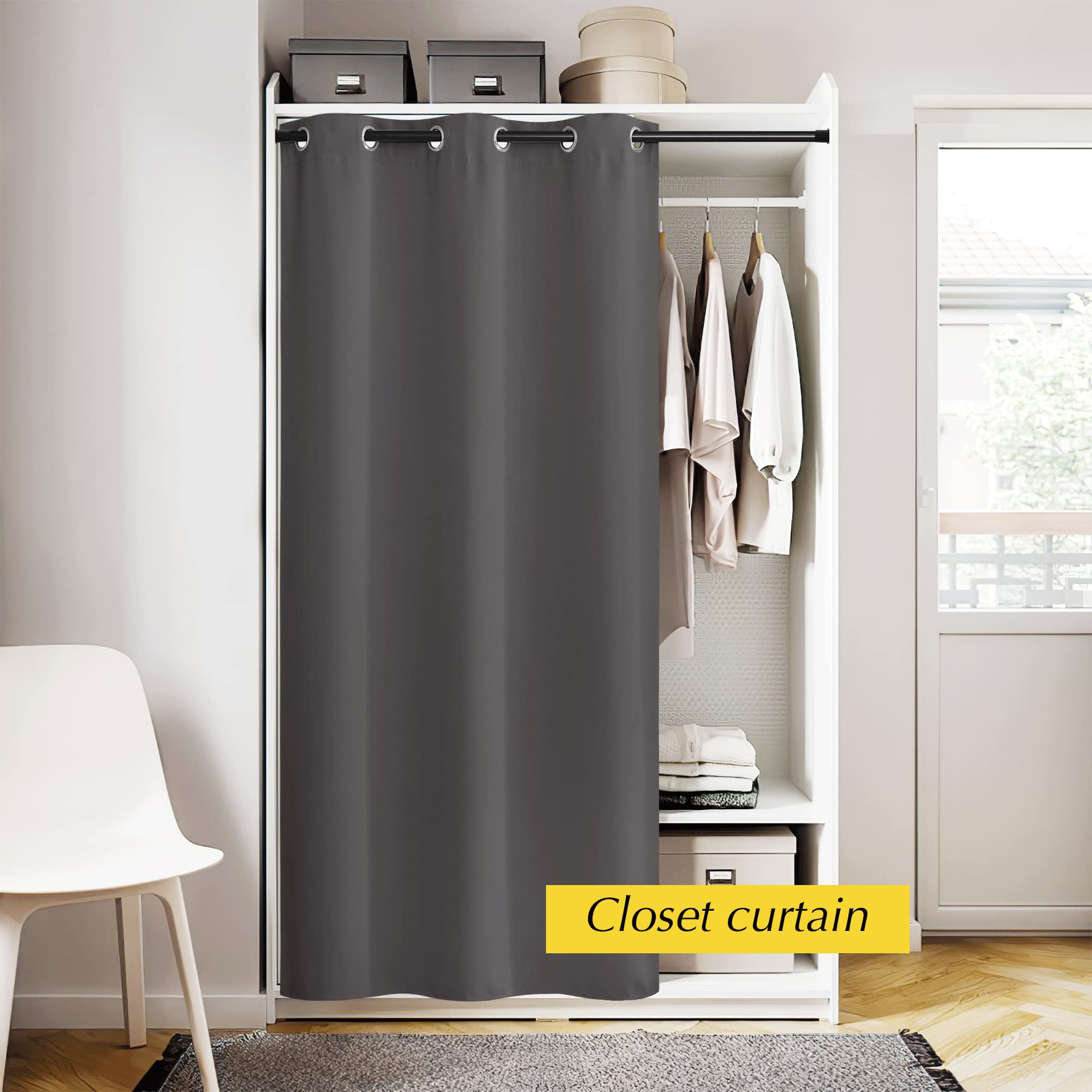 Nicetown Doorway Curtain - Grommet Closet Curtain For Door Window, Solid Front Door Curtain Room Darkening Thermal Insulated Temporary Window Curtain Drape For Hallway, 1 Panel W42 X L80 Inch, Grey
