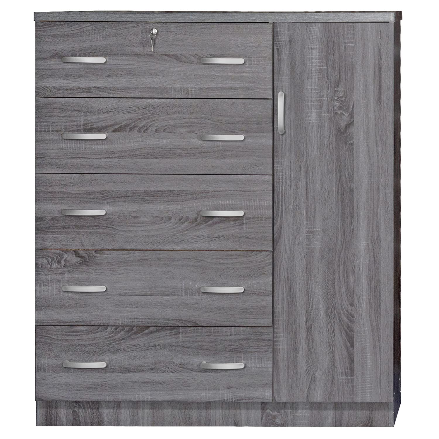 Better Home Products JCF Sofie 5 Drawer Wooden Tall Chest Wardrobe in Gray