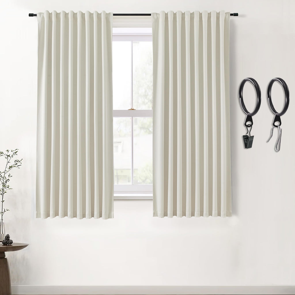 SHINELAND Black Out Curtains 63 Inch Long,100% Blackout Back Tab Thermal Room Darkening Curtains 63 Inch Length 2 Panel Set for 