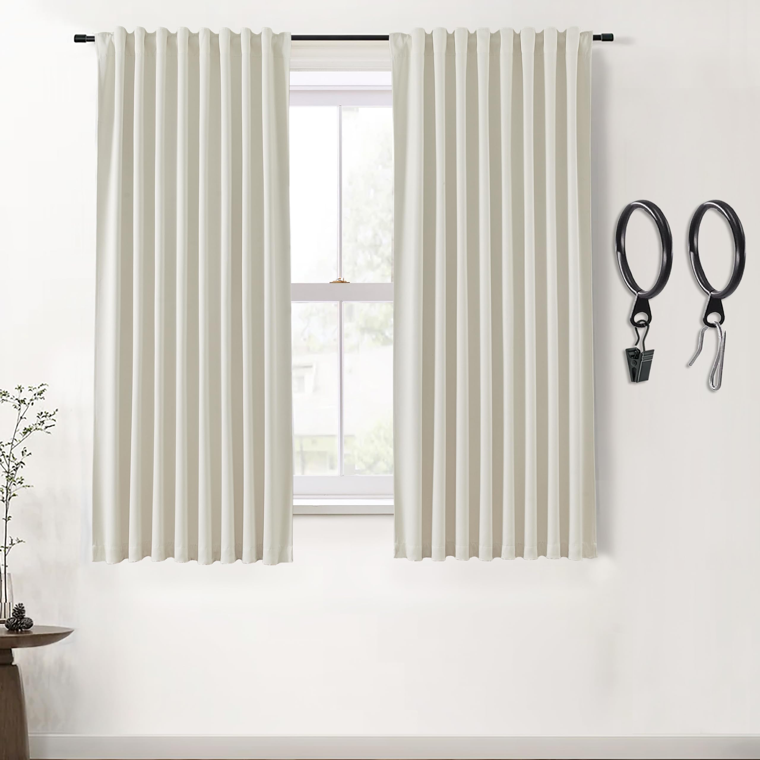 SHINELAND Black Out Curtains 63 Inch Long,100% Blackout Back Tab Thermal Room Darkening Curtains 63 Inch Length 2 Panel Set for 