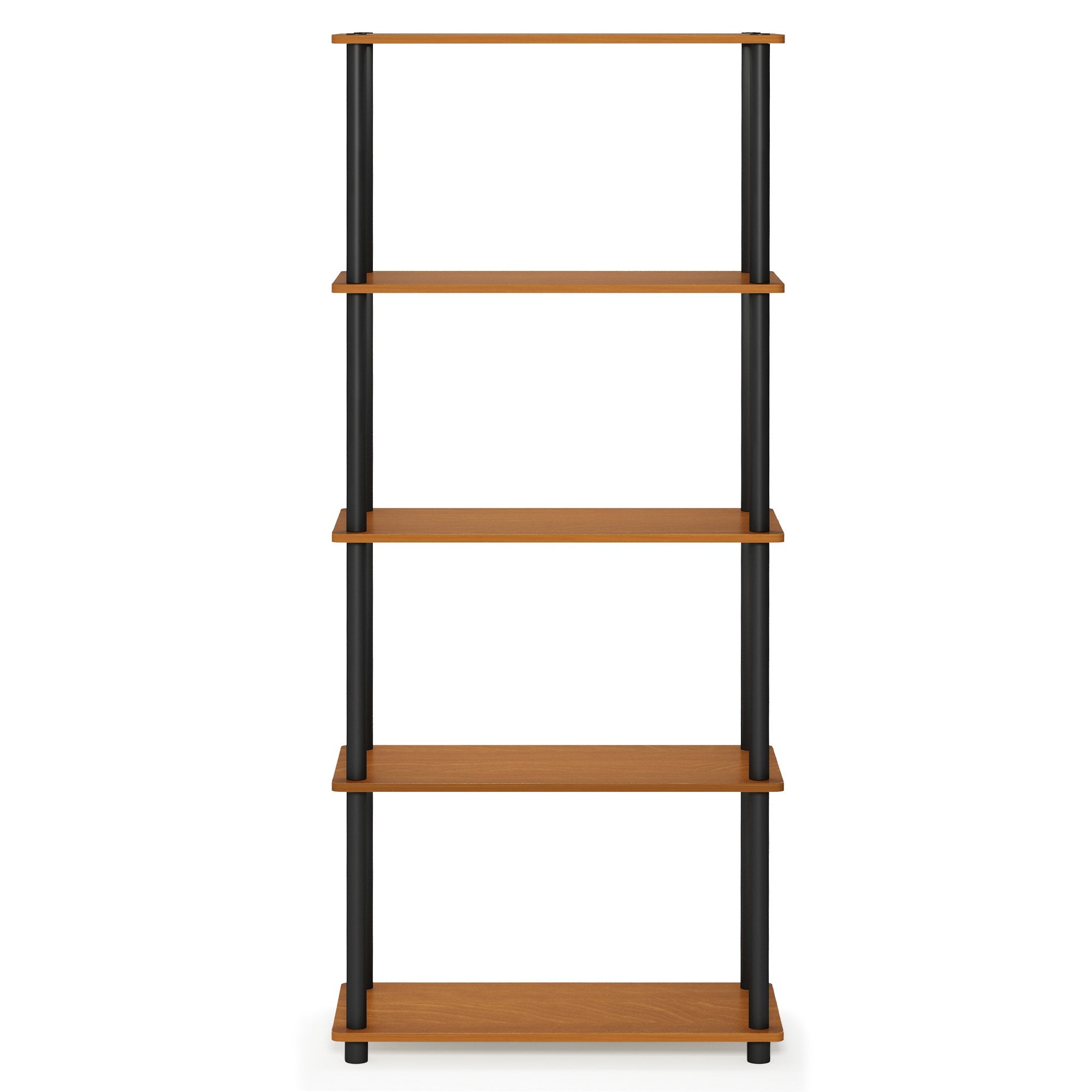 Furinno Turn-N-Tube 5-Tier Multipurpose Shelf / Display Rack / Storage Shelf / Bookshelf, Round Tubes, Light Cherry/Black