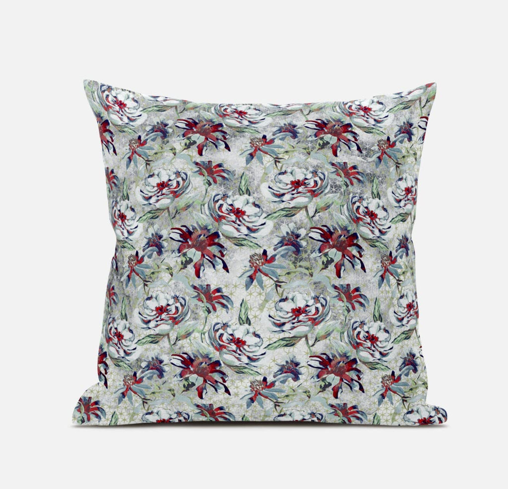 HomeRoots Light Blue Pink 18' Light Green Magenta Roses Zippered Suede Throw Pillow