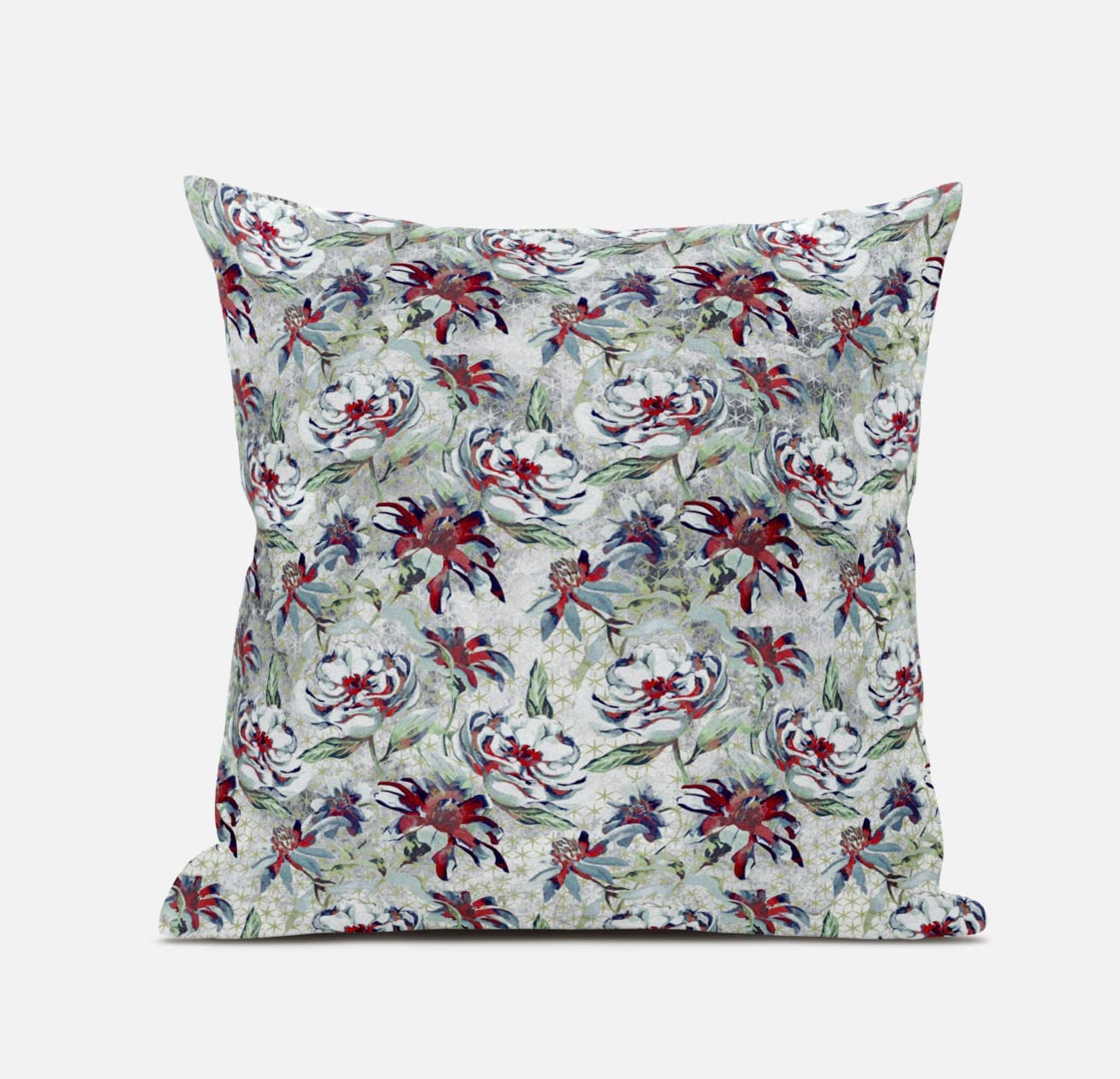 HomeRoots Light Blue Pink 18' Light Green Magenta Roses Zippered Suede Throw Pillow