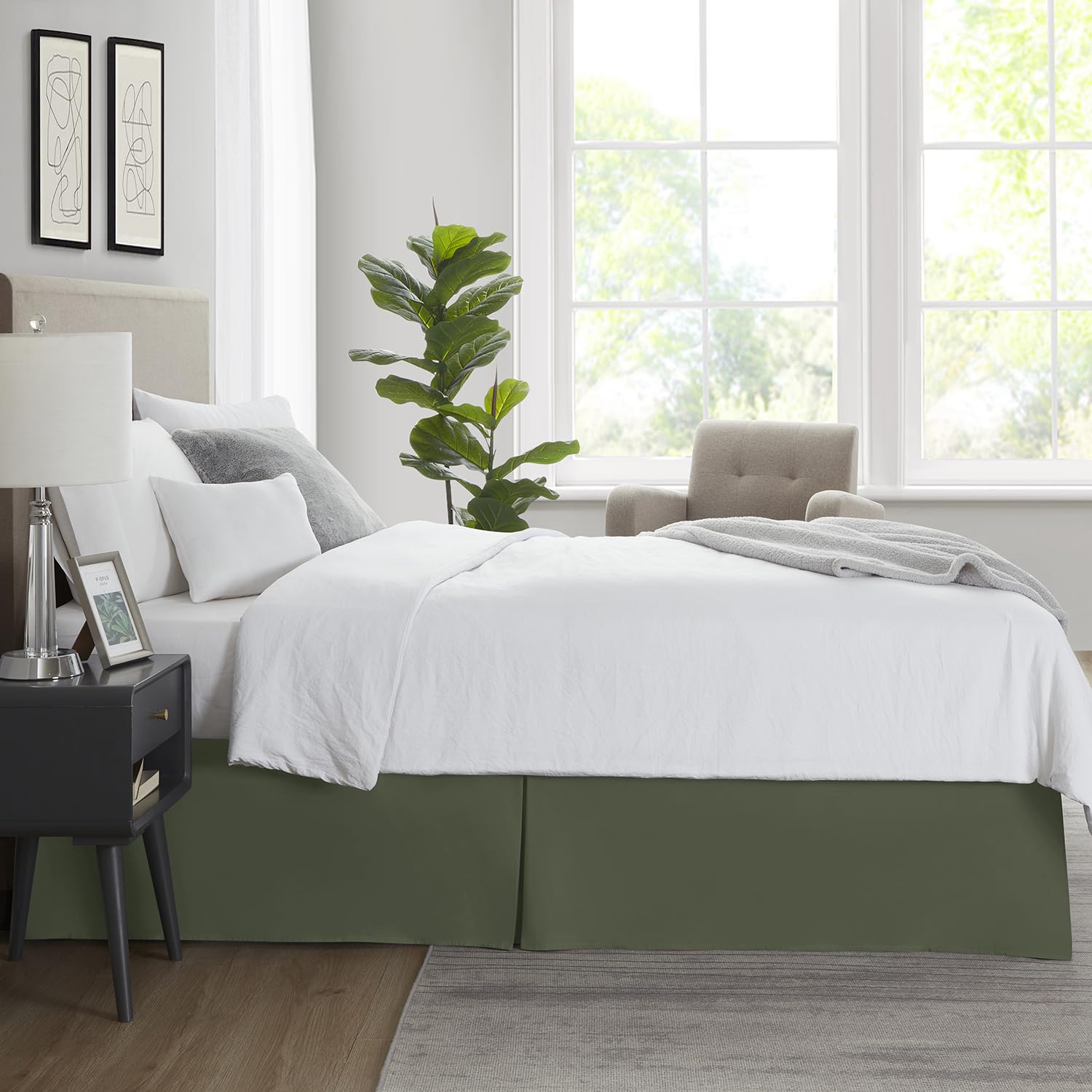 Nestl Olive Green Twin Xl Bed Skirt - Twin Xl Size Bed Skirt 14 Inch Drop - Brushed Microfiber Bed Skirts - Hotel Quality Pleated Bed Skirt - Shrinkage & Fade Resistant