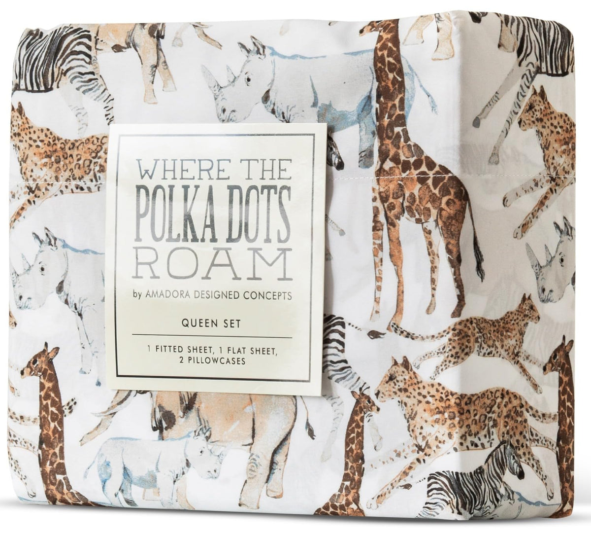 Where The Polka Dots Roam Safari Animals Queen Bedsheet Set For Kids - Jungle Adventure Bedding For Explorers, Includes Fitted S