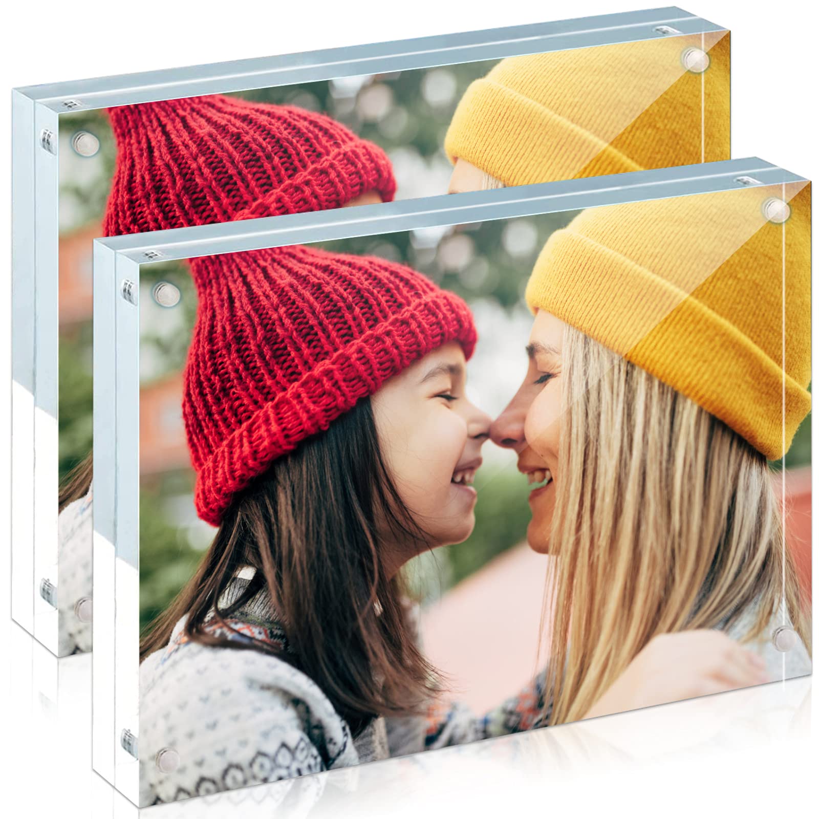 ILYXY 2 Pack Acrylic Frame 4x6, 20% Thicker, 20mm Thick Frameless Clear Picture Frame, Double Sided Magnetic Photo Frame, Free S