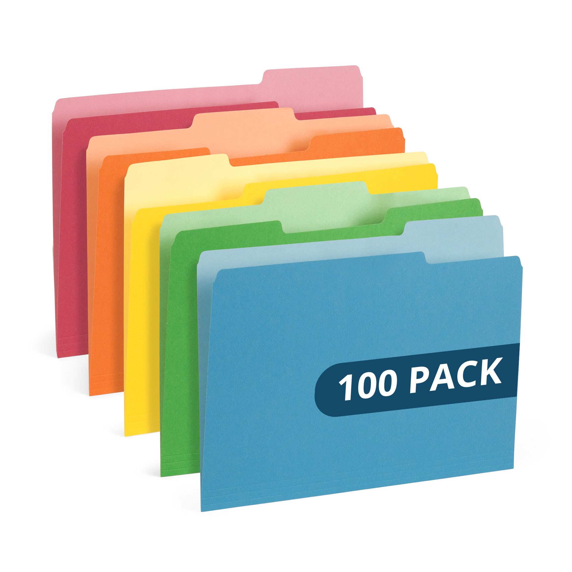 100 Blue Summit Supplies Colorful File Folders With Tabs, Multi Colored File Folders Letter Size, Colored Manilla Folders, Assor