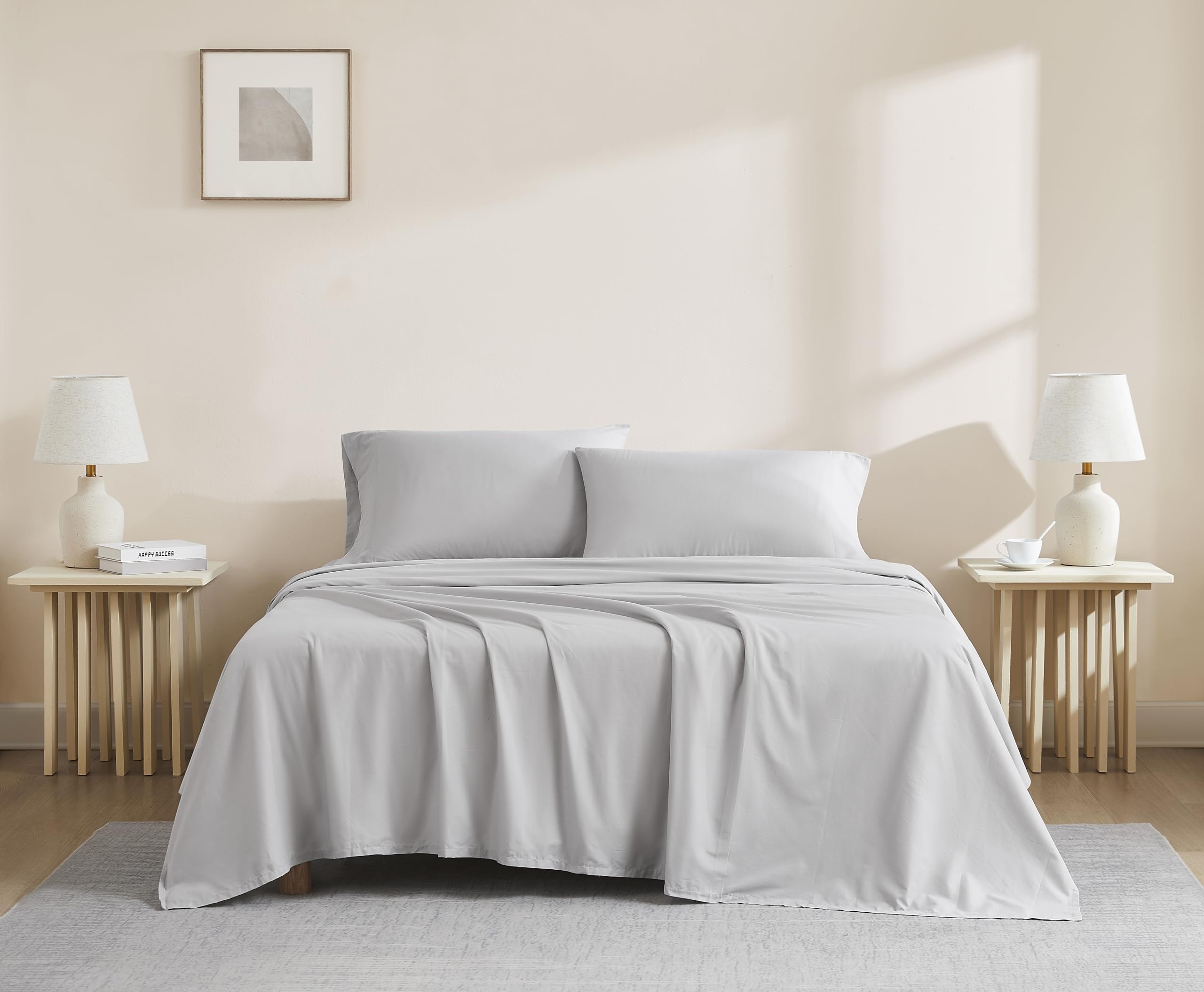 Linen Closet Luxury Cotton 144 Thread Count Organic Cotton 3-Piece Sheet Set,Twin Xl, Light Grey