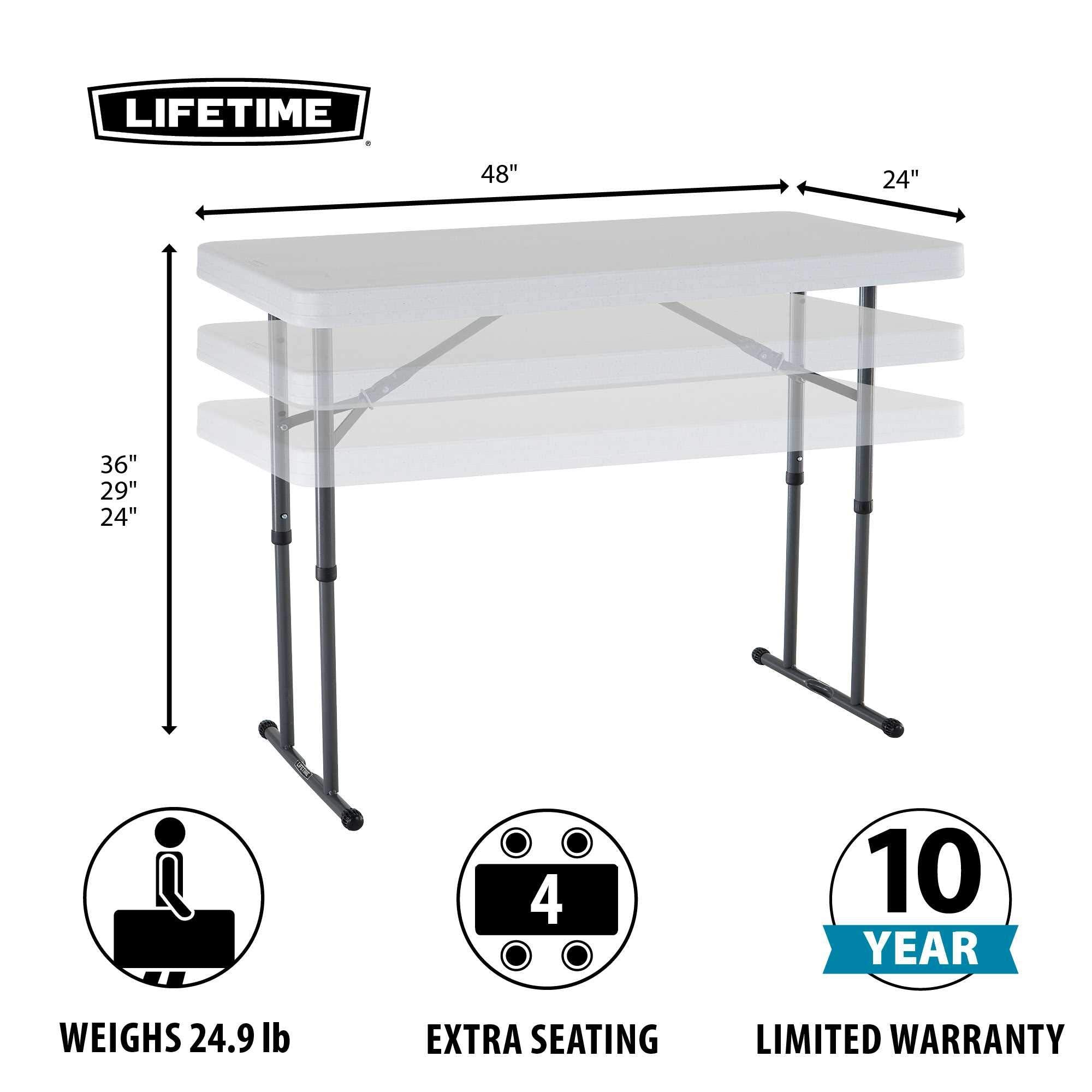 Lifetime Commercial Height Adjustable Folding Utility Table, 4-Foot