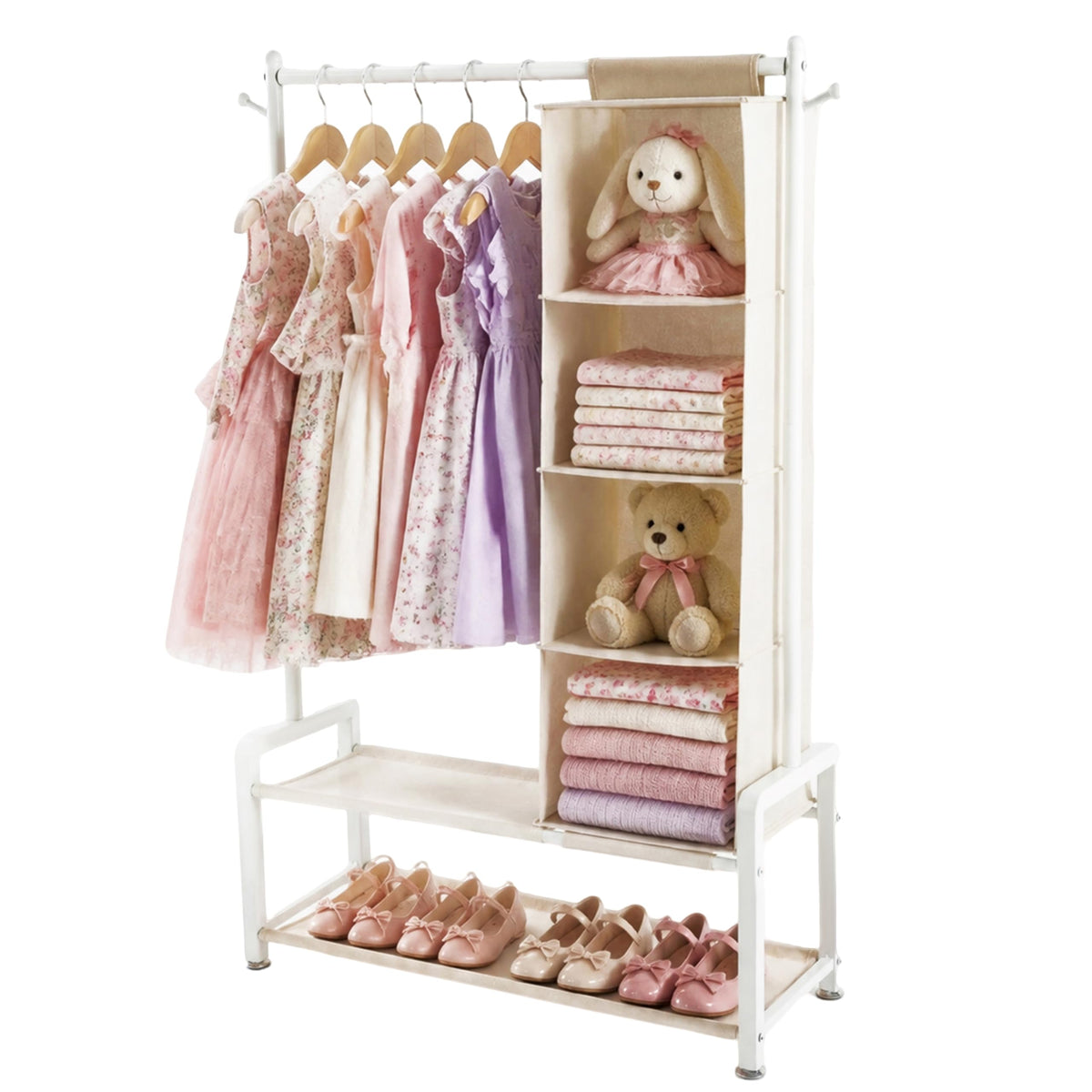 CZWL&HG 51 Tall Toddler Dress Up Rack, Sturdy Metal Baby & Kids Clothes Rack with 2 Fabric Shelves & Hanging Organizer for Litt