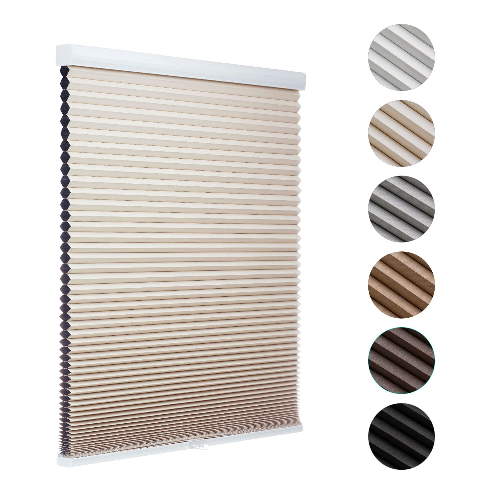 MYshade Blackout Cordless Cellular Shades Honeycomb Shade for Indoor Windows Room Darkening Beige Blinds for Home Office Pull Do