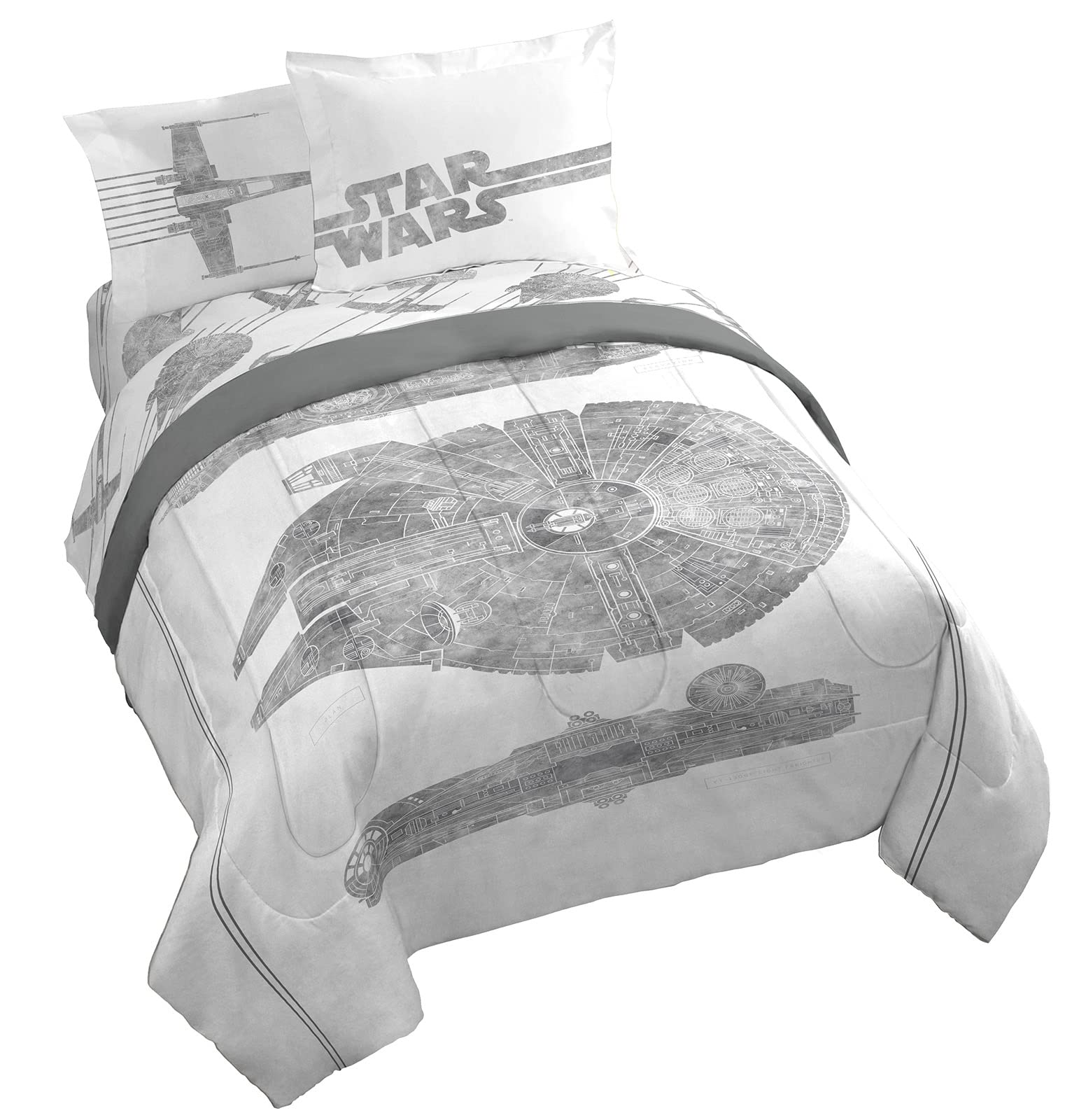 Jay Franco Star Wars Falcon Schematics 7 Piece Queen Size Bed Set - Includes Comforter & Sheet Set - Super Soft Kids Bedding Fad