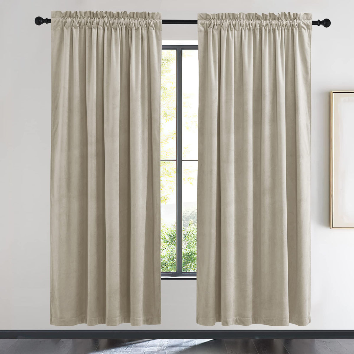 Nicetown Camel Room Darkening Velvet Curtains, Velvet Drapes Bedroom Window Curtains 72 Inch Long, Living Room Rod Pocket Window