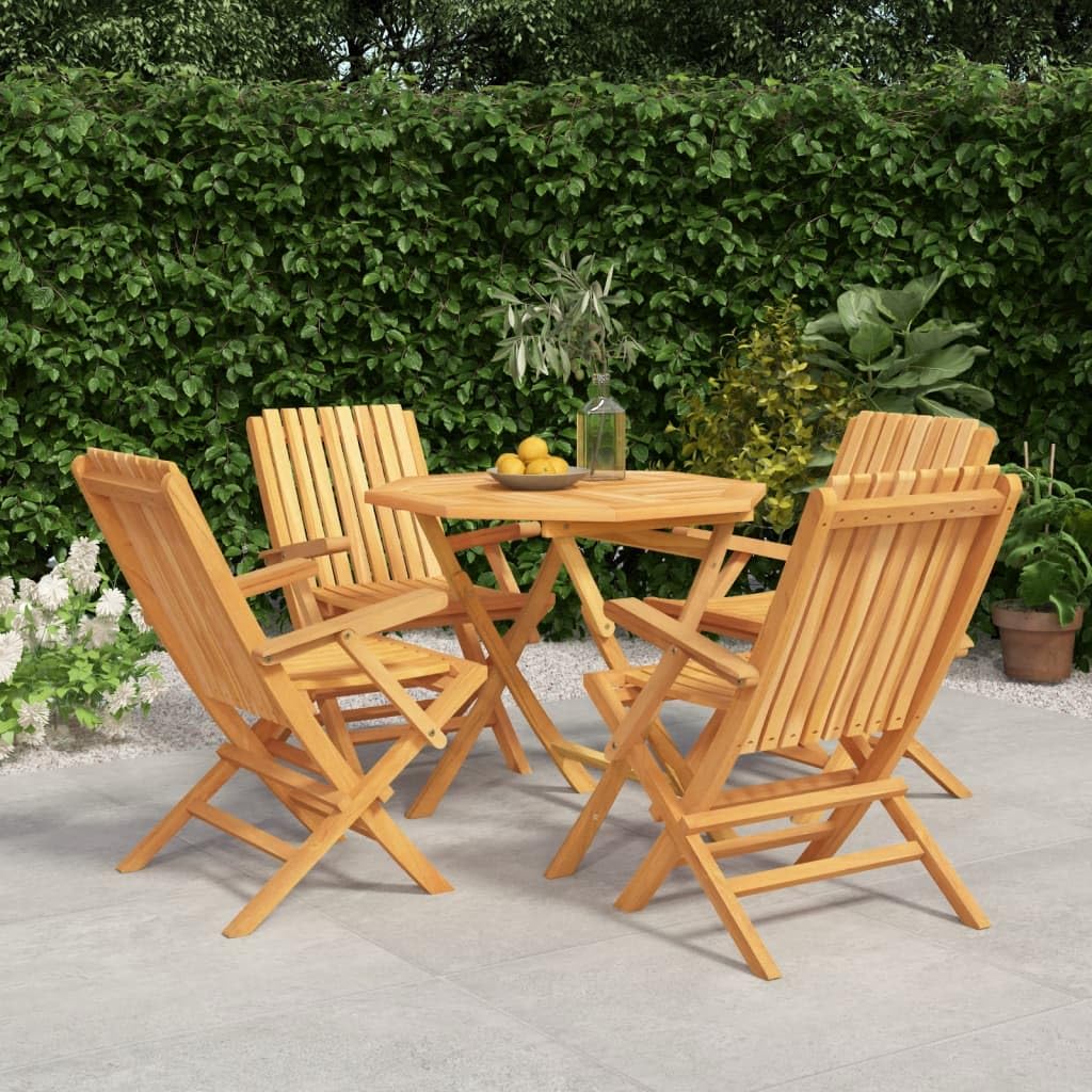 vidaXL 5 Piece Patio Dining Set in Solid Teak Wood - Foldable Design with Comfortable Seating and Sturdy Tabletop - Ideal for Outdoor Dining