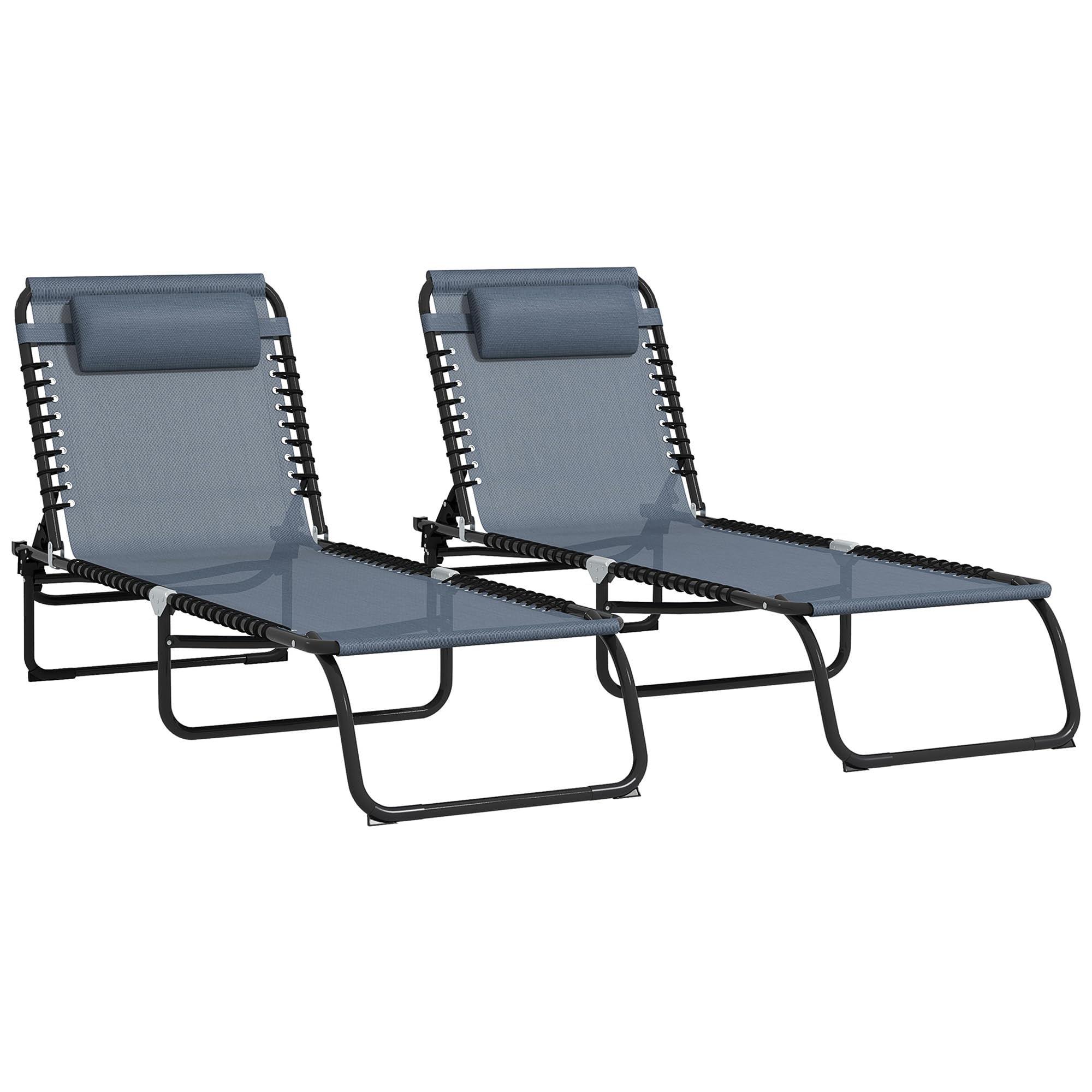 Outsunny Folding Chaise Lounge Pool Chair, Patio Sun Tanning Chair, Outdoor Lounge Chair With 4-Position Reclining Back, Breathable Mesh Seat For Beach, Yard, Patio, Gray