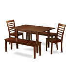 East West Furniture MILA5D-MAH-W Milan 5 Piece Room Set Includes a Rectangle Kitchen Table with Butterfly Leaf and 2 Dining Chairs with 2 Benches, 36x54 Inch