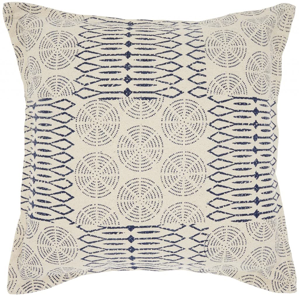 HomeRoots 100% Cotton Indigo and Ivory Geometric Throw Pillow