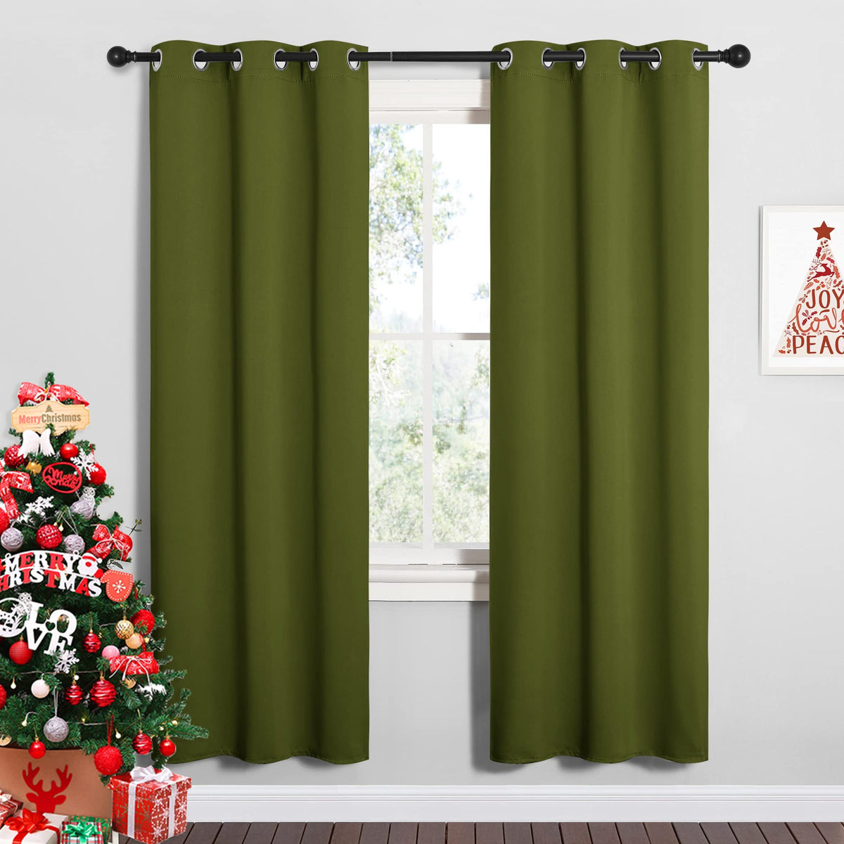 Nicetown Bedroom Curtain Panels Blackout Draperies, Christmas Holiday Decor Thermal Insulated Solid Grommet Blackout Curtains/Dr