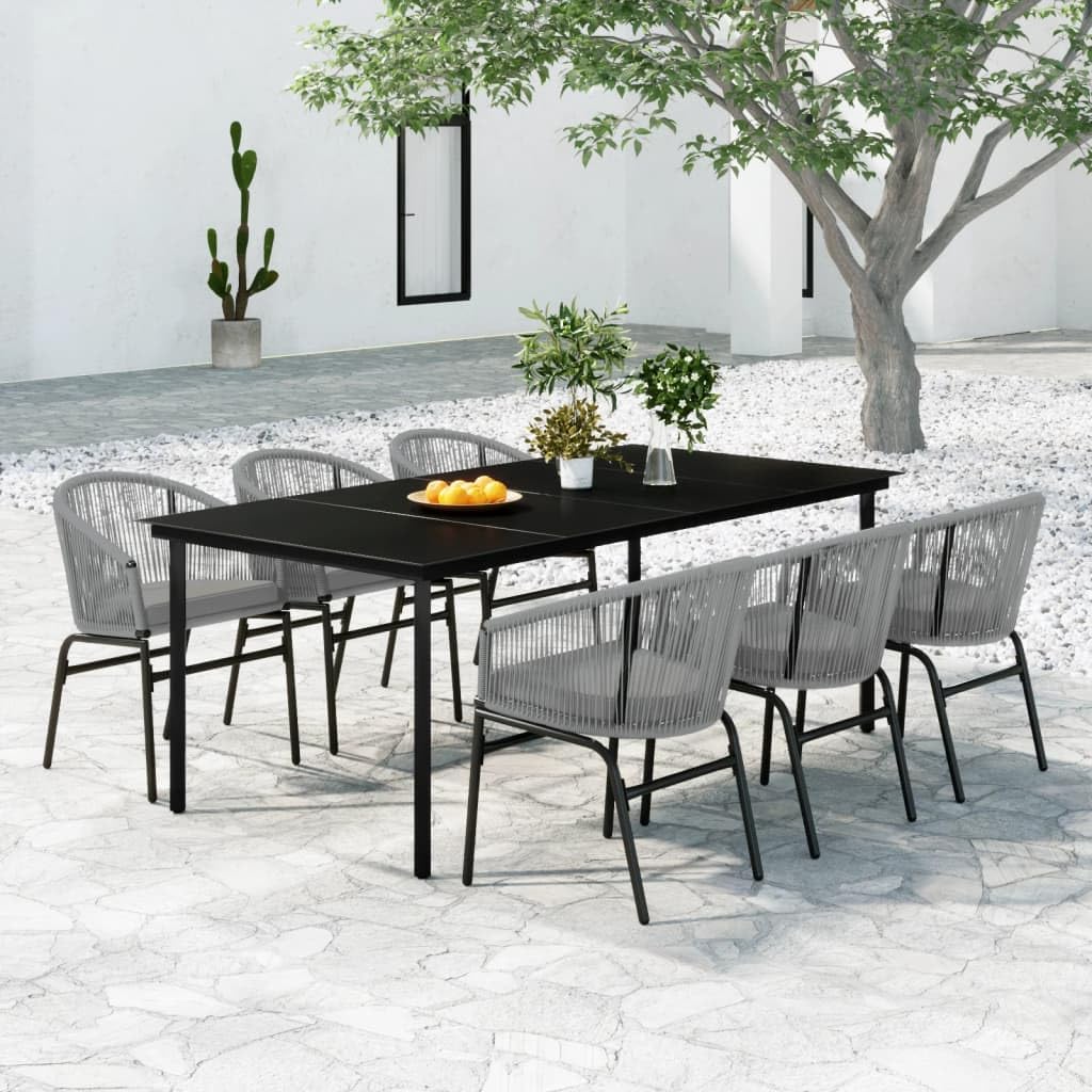 vidaXL Patio Dining Set 7 Piece Garden Conversation Bistro Set Outdoor All-Weather Furniture for Porch Backyard with Chairs Cushion Gray