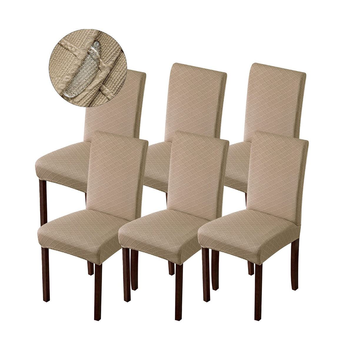 Genina Waterproof Chair Covers For Dining Room Dining Chair Covers Kitchen Parsons Chair Covers (Khaki, 6 Pcs)