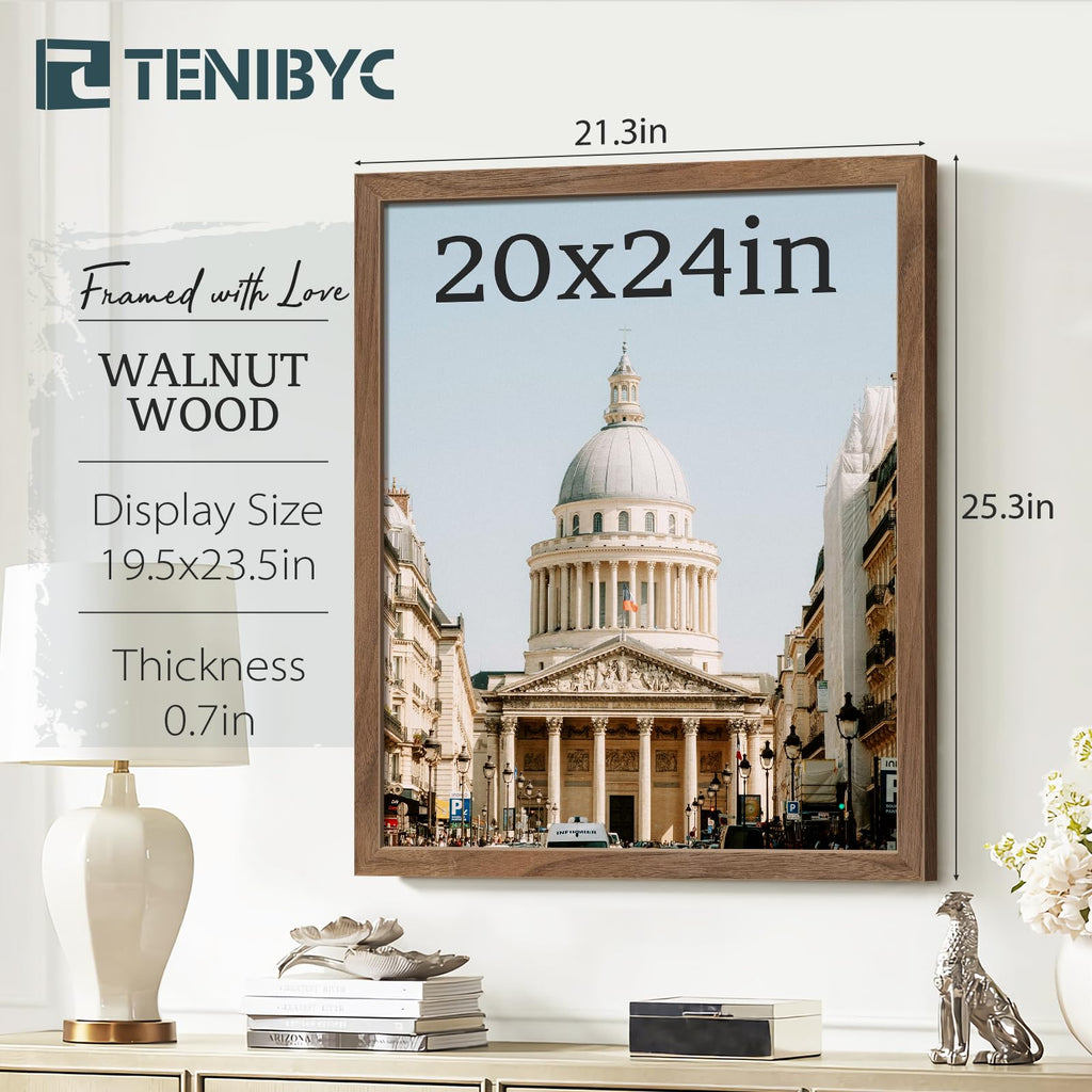 Tenibyc 20X24 Walnut Poster Frame Set Of 3 - Natural Brown, Solid Wood Picture Frame, Wall Hanging