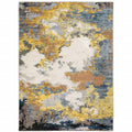 HomeRoots 508612 5 x 8 ft. Yellow Gold Blue Gray Brown & Beige Abstract Power Loom Stain Resistant Rectangle Area Rug