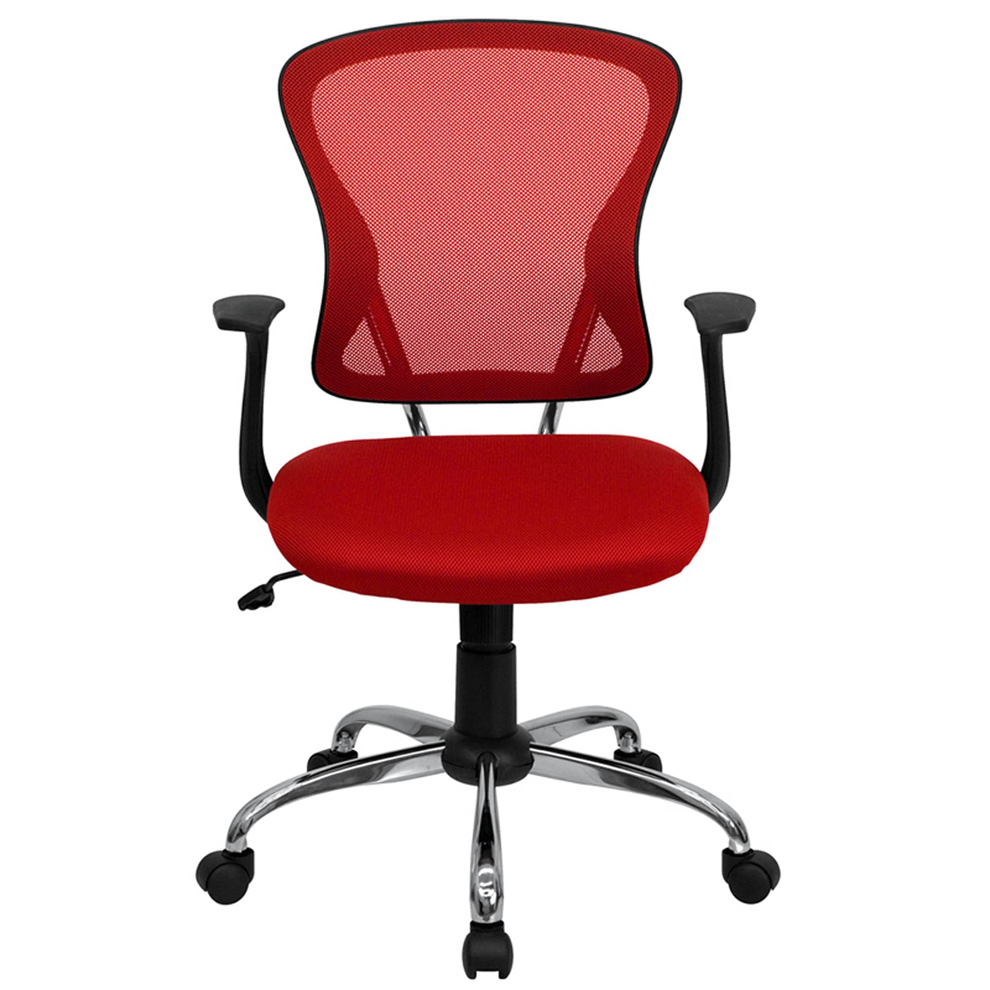 Flash Furniture Alfred Mid-Back Red Mesh Swivel Task Office Chair with Chrome Base and Arms