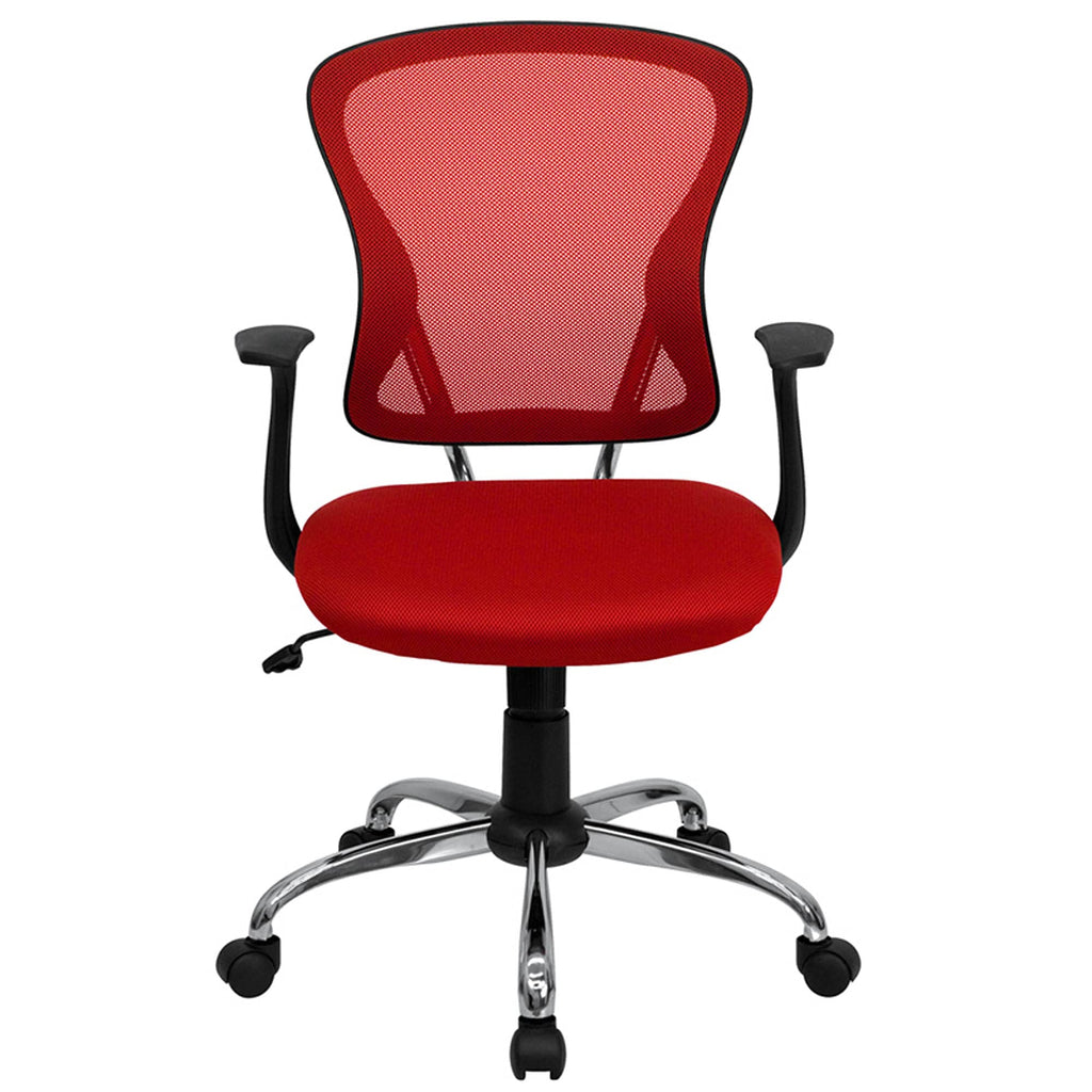 Flash Furniture Alfred Mid-Back Red Mesh Swivel Task Office Chair with Chrome Base and Arms