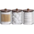 Tbestmax 10 Oz Cotton Swab/Ball/Pad Holder, Qtip Apothecary Jar, Clear Bathroom Containers Dispenser For Storage 3 Pack Brown Wo