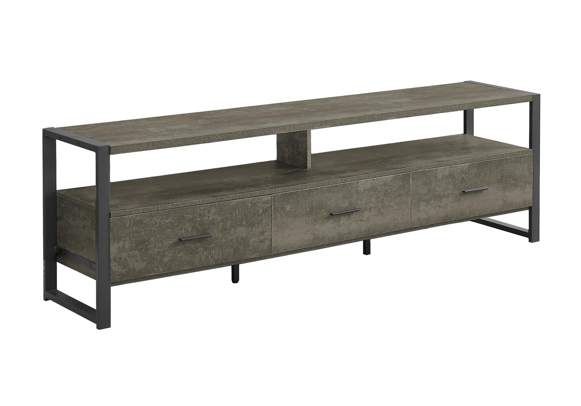 Monarch Specialties I 2847 Tv Stand, 72 Inch, Media Entertainment Center, Dark, Black Metal, Contemporary, Modern