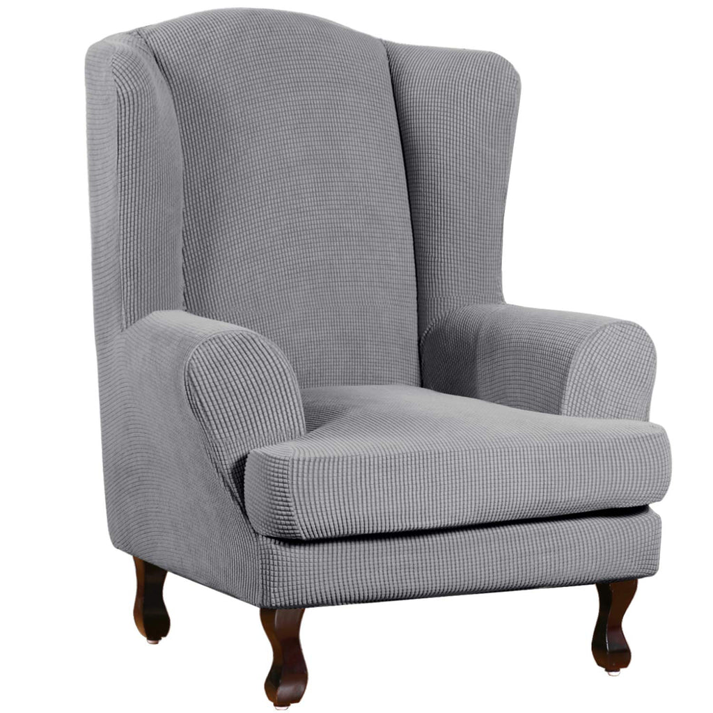 Turquoize Wingback Chair Covers 2 Piece Wing Chair Slipcover Stretch Slipcovers For Wingback Chairs Wing Chair Cover Spandex Jacquard Fabric With Elastic Bottom Non-Slip Furniture Cover, Dove