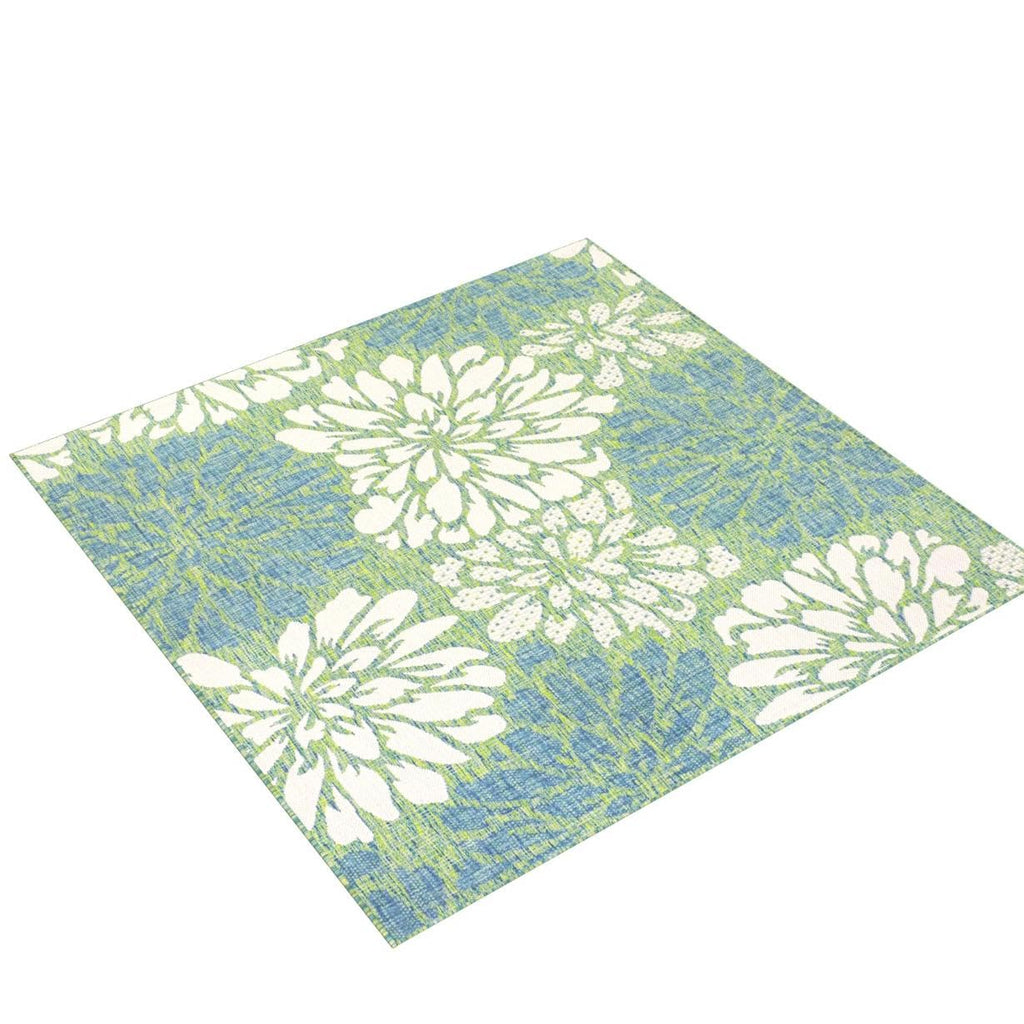 Jonathan Y Smb110D-5Sq Zinnia Modern Floral Textured Weave Indoor Outdoor Area-Rug, Bohemian, Coastal, Mediterranean Easy-Cleaning,Bedroom,Kitchen,Backyard,Patio,Non Shedding, Cream/Green, 5' Square