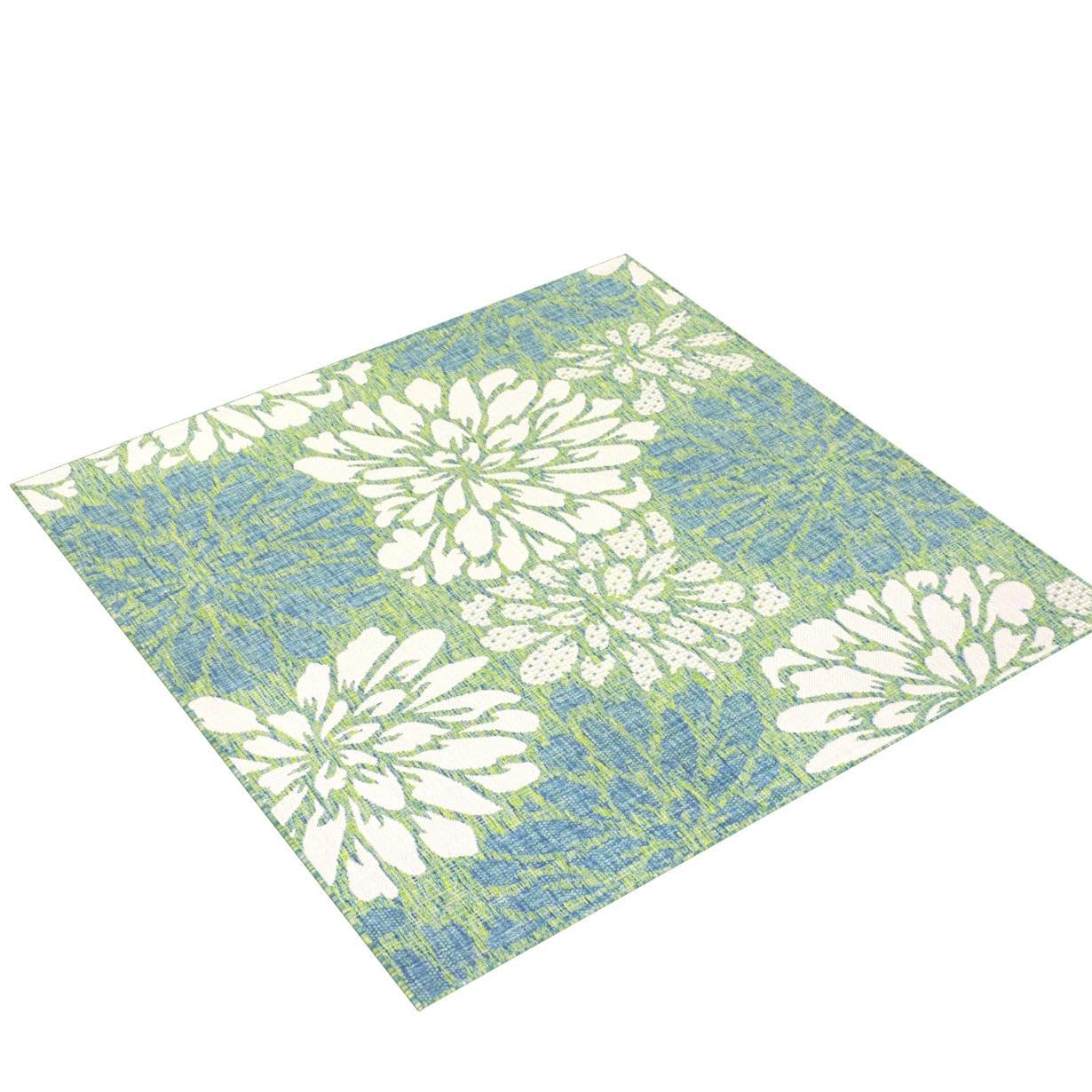 Jonathan Y Smb110D-5Sq Zinnia Modern Floral Textured Weave Indoor Outdoor Area-Rug, Bohemian, Coastal, Mediterranean Easy-Cleaning,Bedroom,Kitchen,Backyard,Patio,Non Shedding, Cream/Green, 5' Square