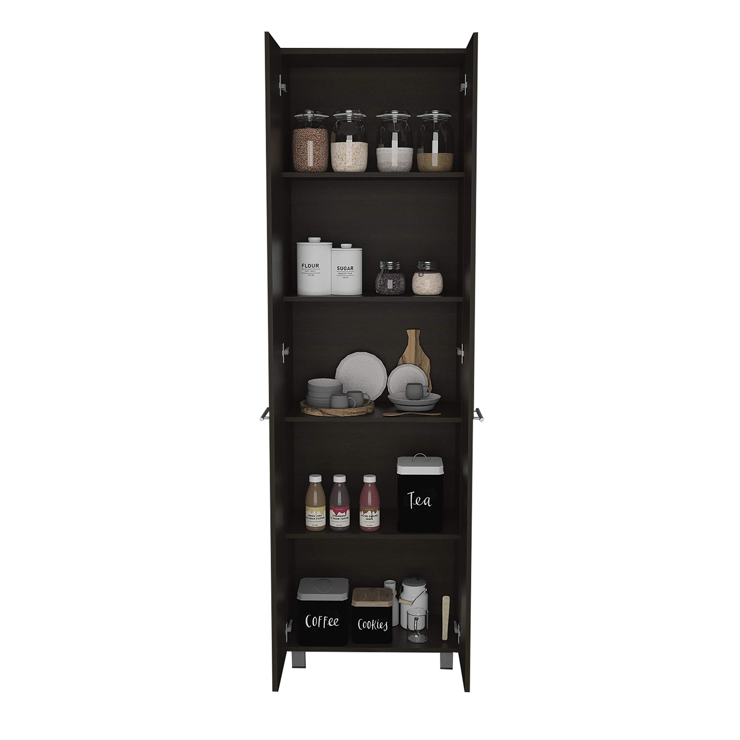 FM FURNITURE Pensacola Two Door Pantry Cabinet, with Five Interior Shelves, Black Wengue Color. for Kitchen Room