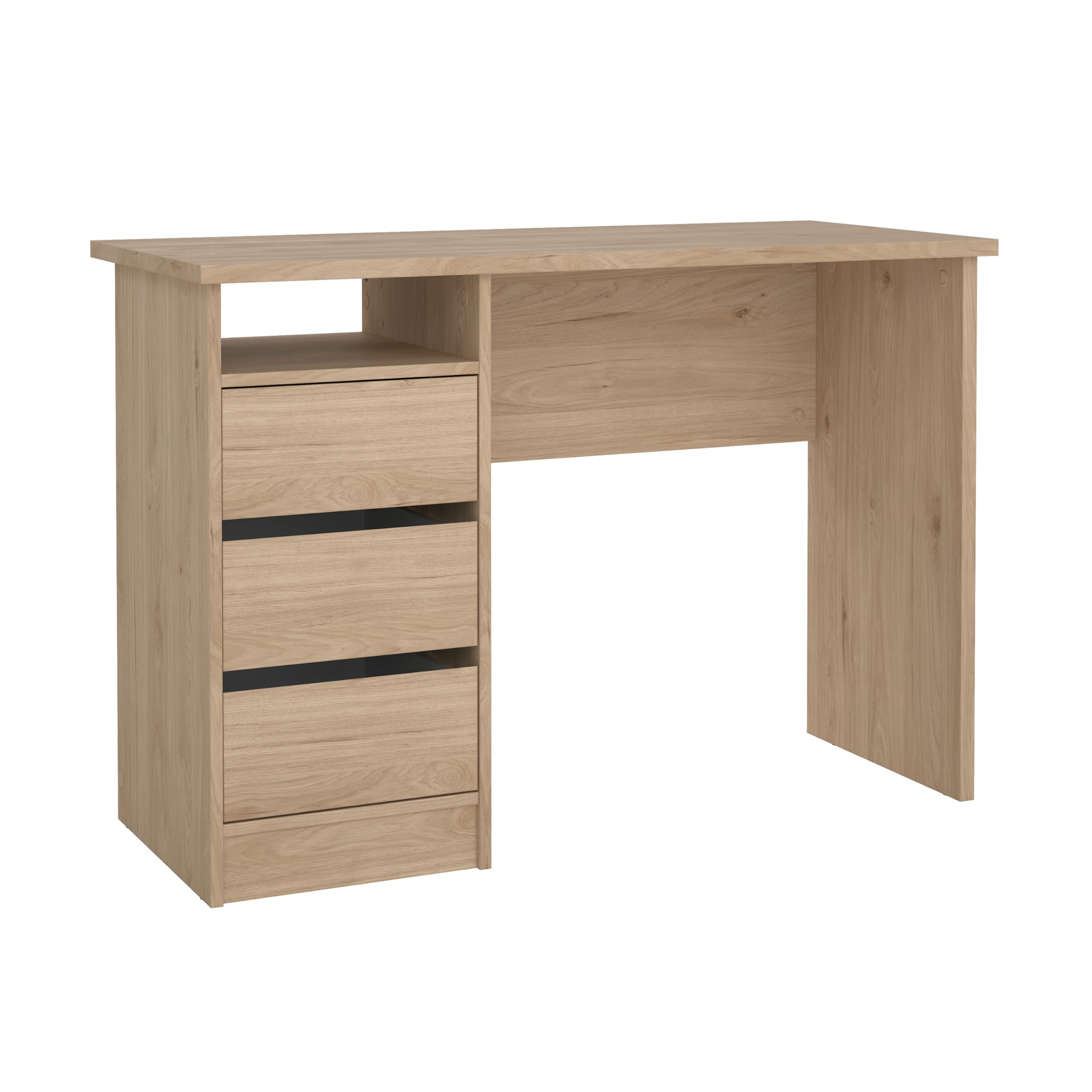 Wes Home Office Writing Desk with 3 Drawers and Open Shelf, Jackson Hickory